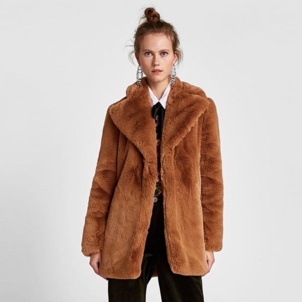 NWOT Zara Textured Lapel Jacket Teddy Bear Coat